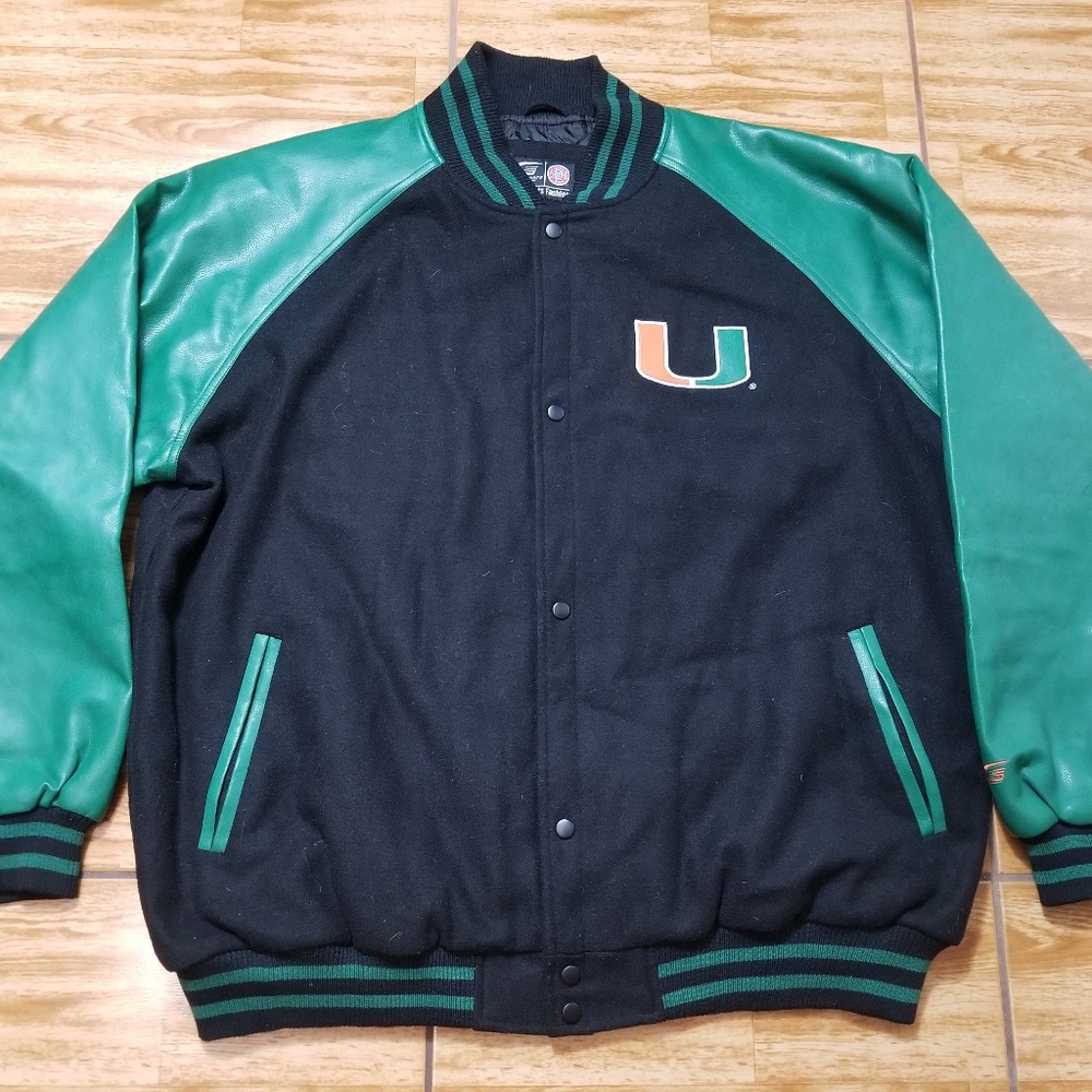Vintage Miami Hurricanes Bomber Leather Jacket 2XL